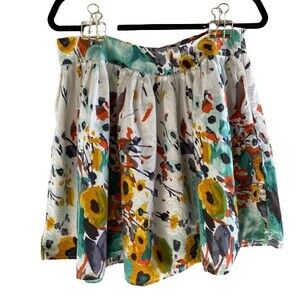Wet Seal mini skirt watercolor flowers brown trout pattern cotton size L